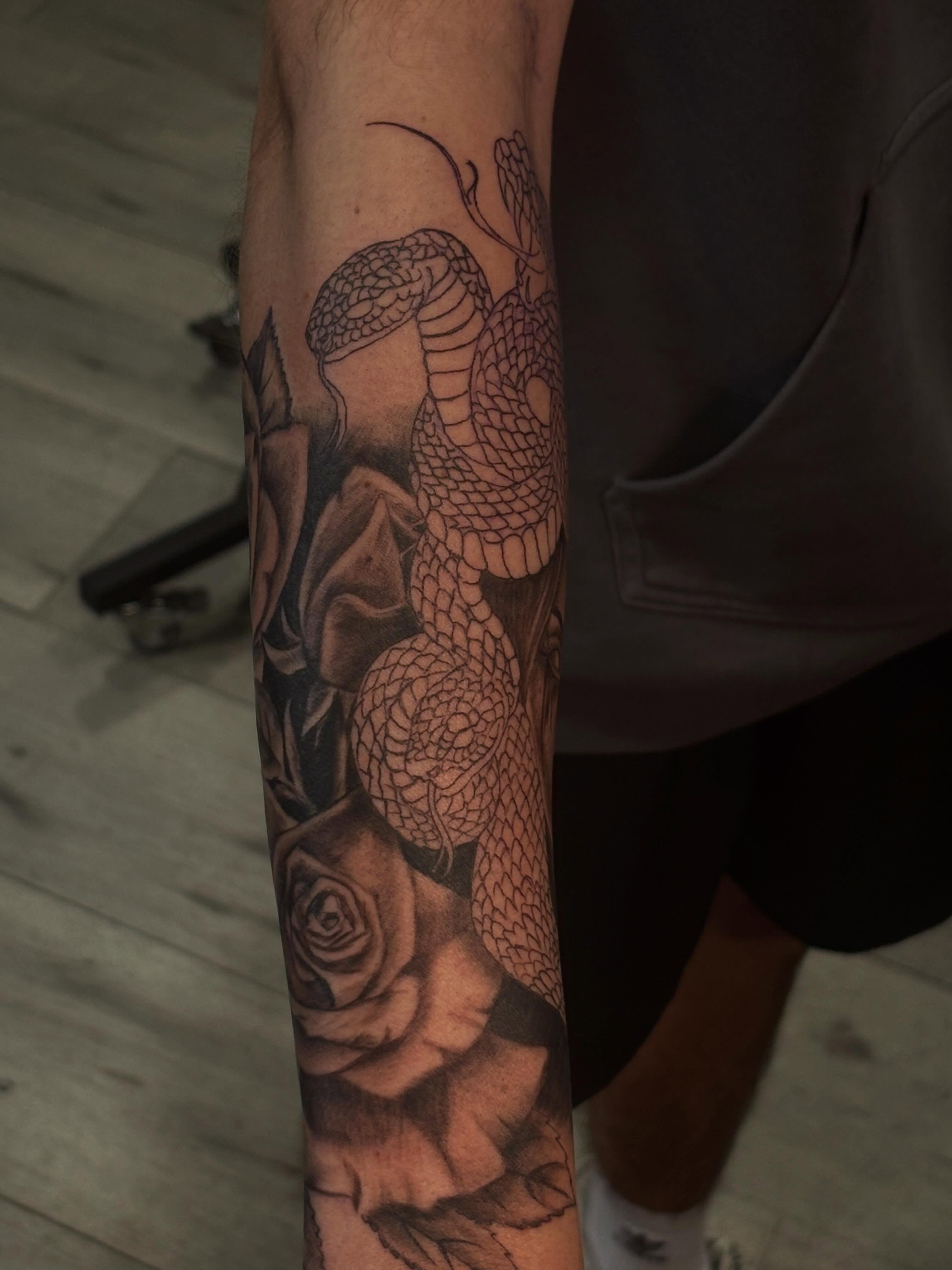 Tattoo by @_stabbygabby — black_and_grey, realism