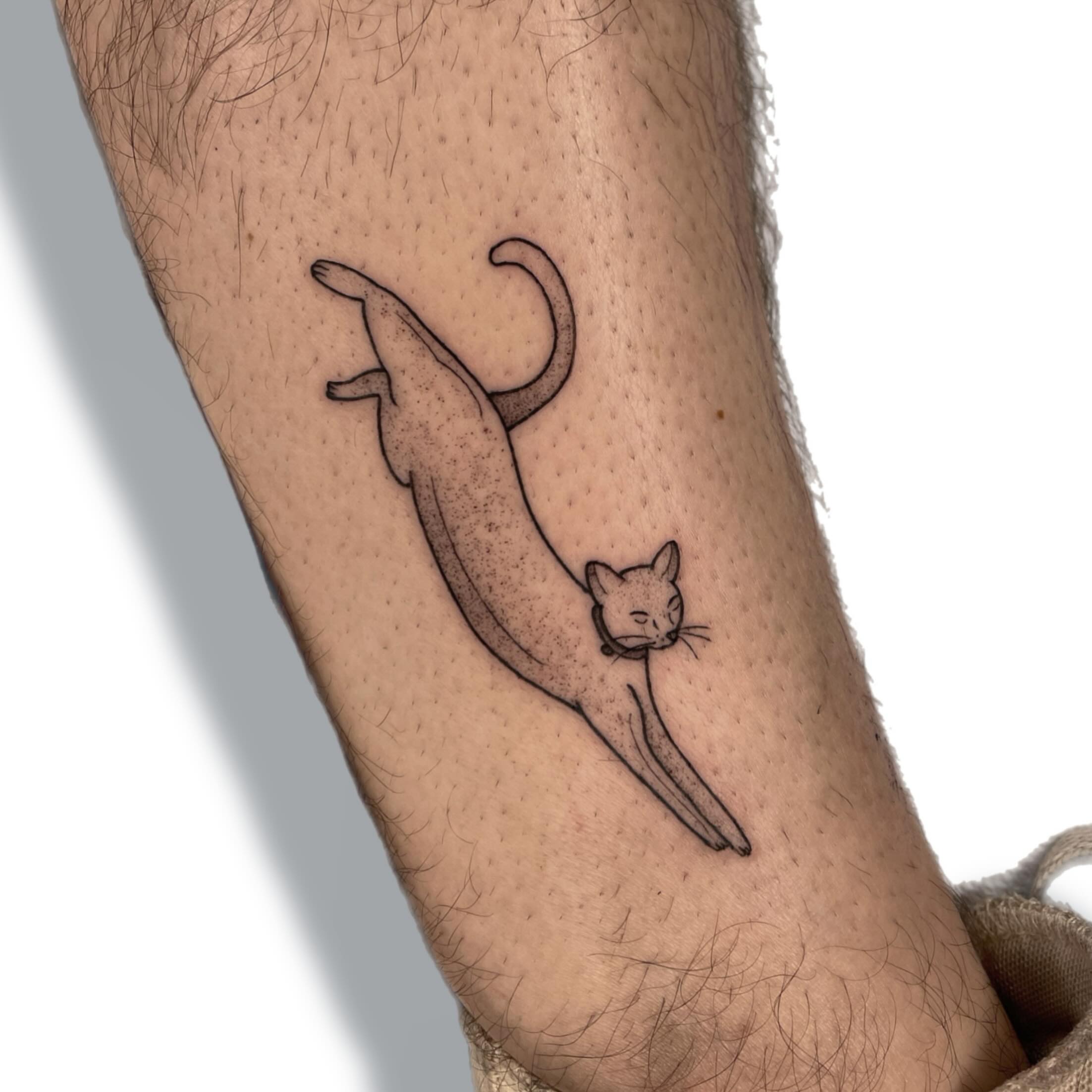 Cat black and grey tattoo on the forearm by Jules ๐โโฌ, Chicago, Illinois