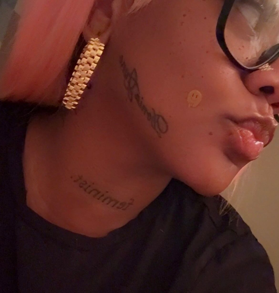Script lettering lettering script tattoo on the neck by Sarah Sharee💃🏽