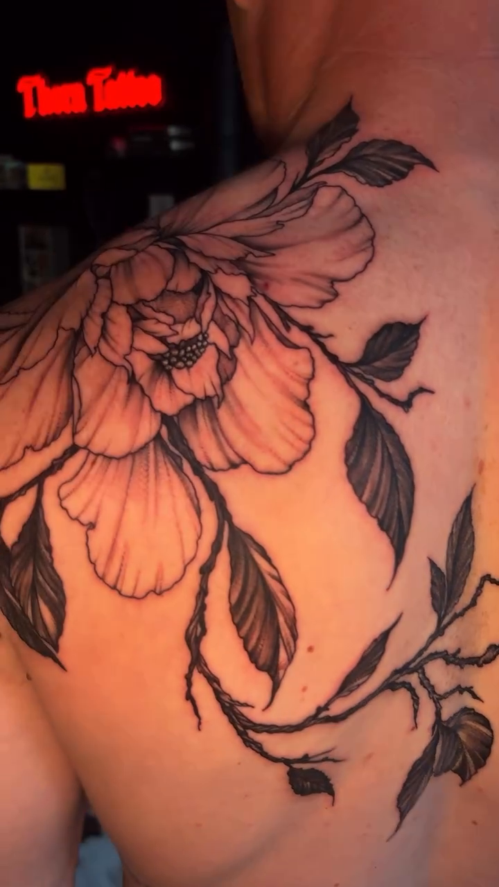 Floral vine fine line tattoo by JoannaTattoos