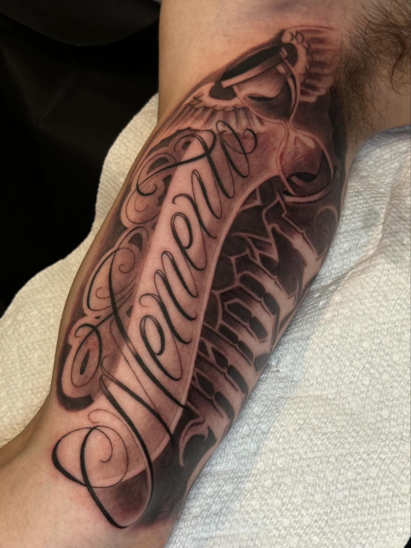 Tattoo by @thekidevantattoos — lettering_script