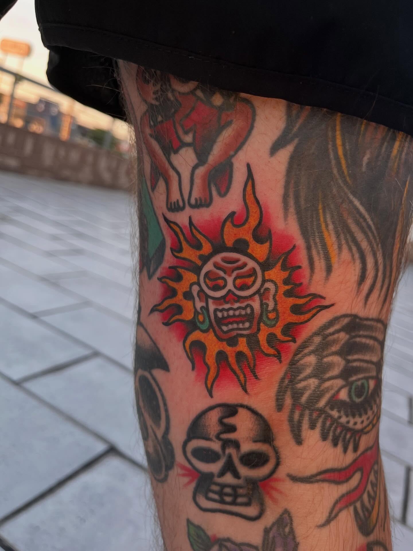 Tattoo by @diamonddavetats — american_traditional, dotwork