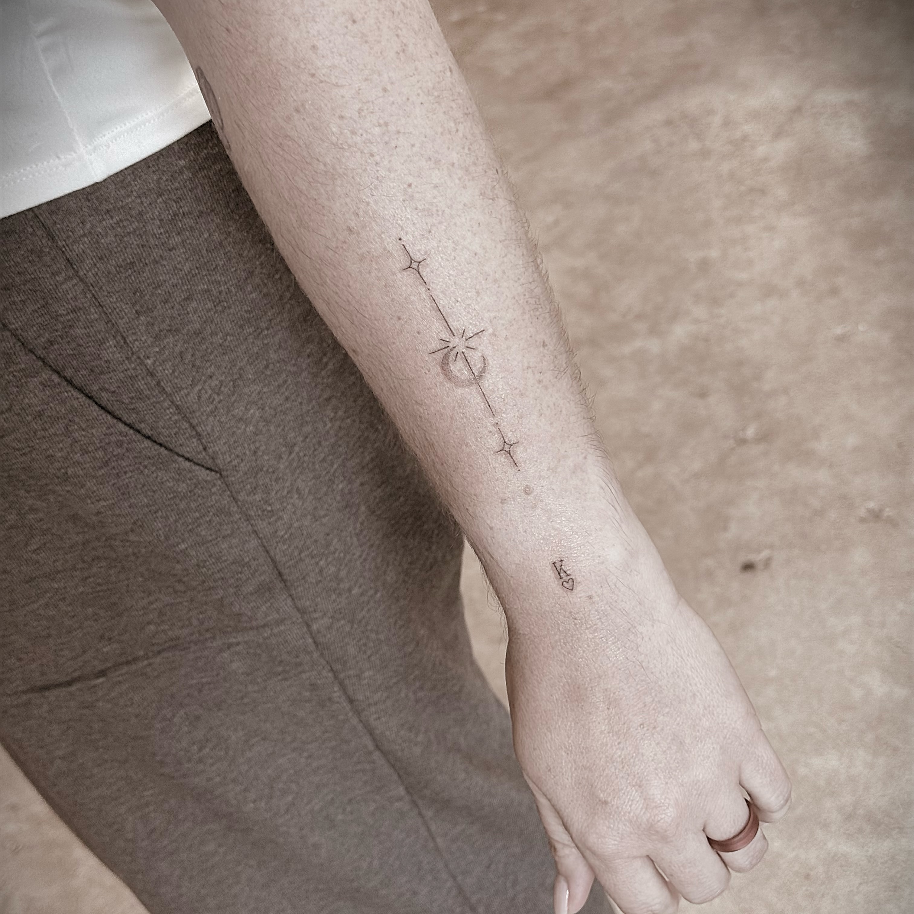 Constellation geometric tattoo on the forearm by Chanel Picquelle, Nashville, Tennessee
