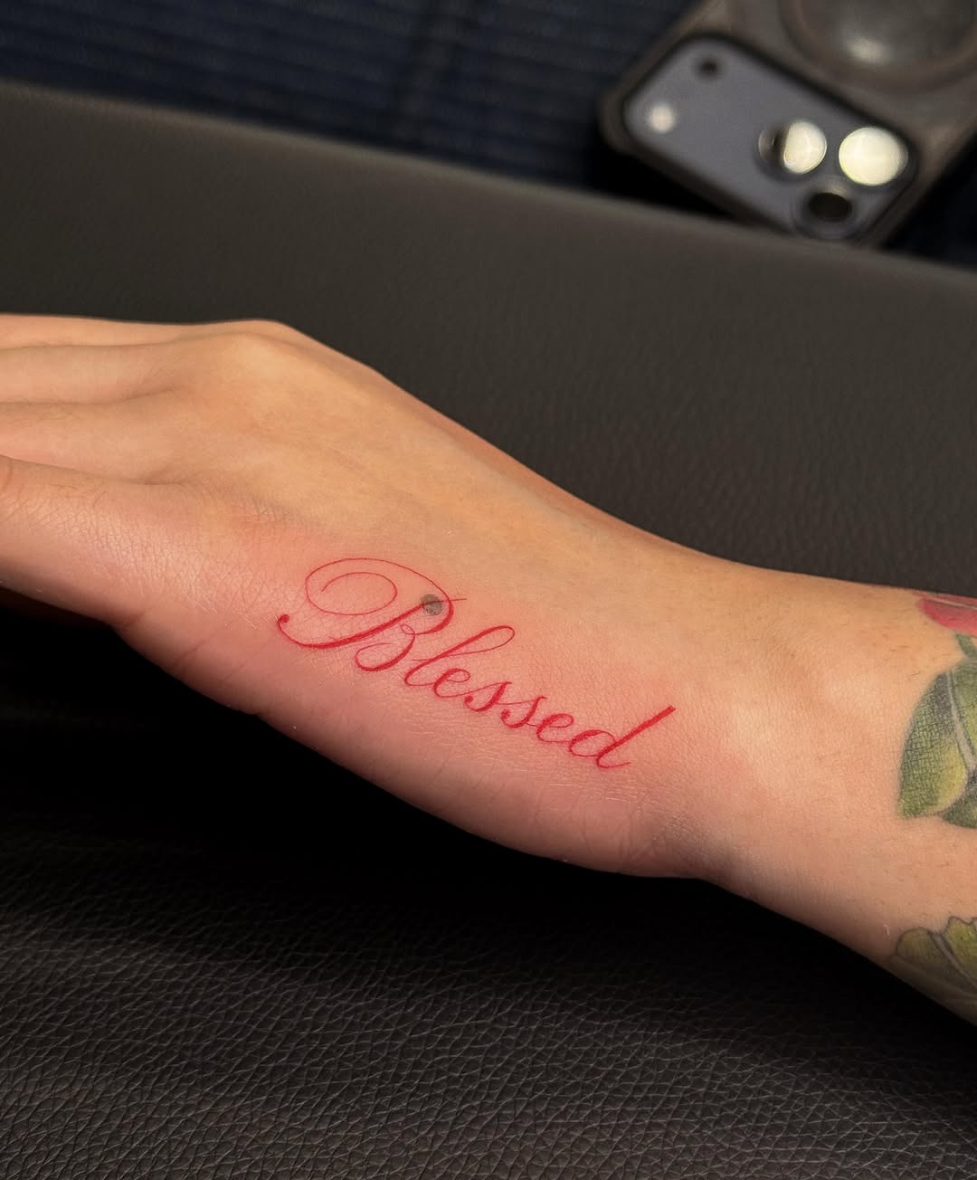 Script lettering lettering tattoo on the forearm by Jennifer Garcia R - Vegas tattoo artist