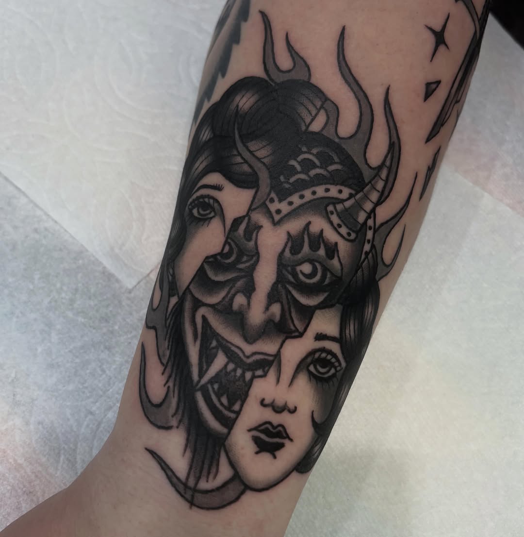 Tattoo by @lindseycvtattoo — american_traditional, black_and_grey