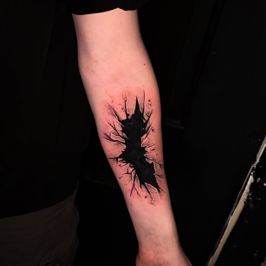 Abstract tree dark realism tattoo on the forearm by Alex Wheelock