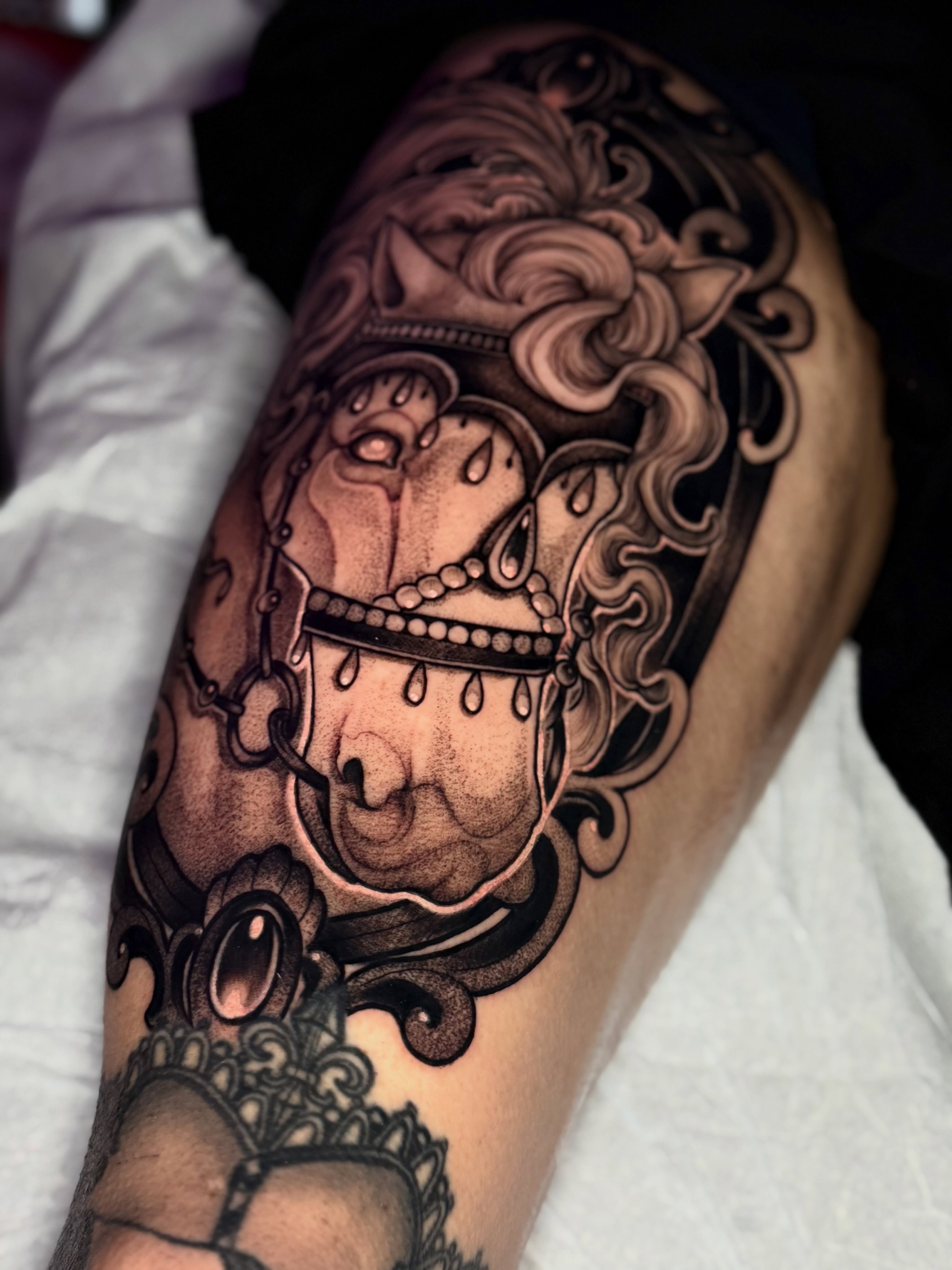 Tattoo by @xtoughtittytattoox — black_and_grey