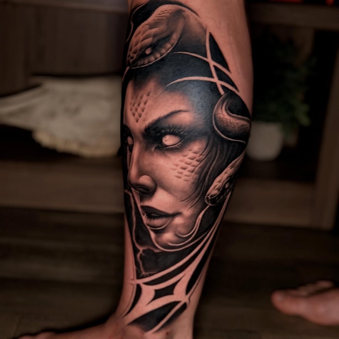 Tattoo by @fleurnoirestudio β realism, black_and_grey