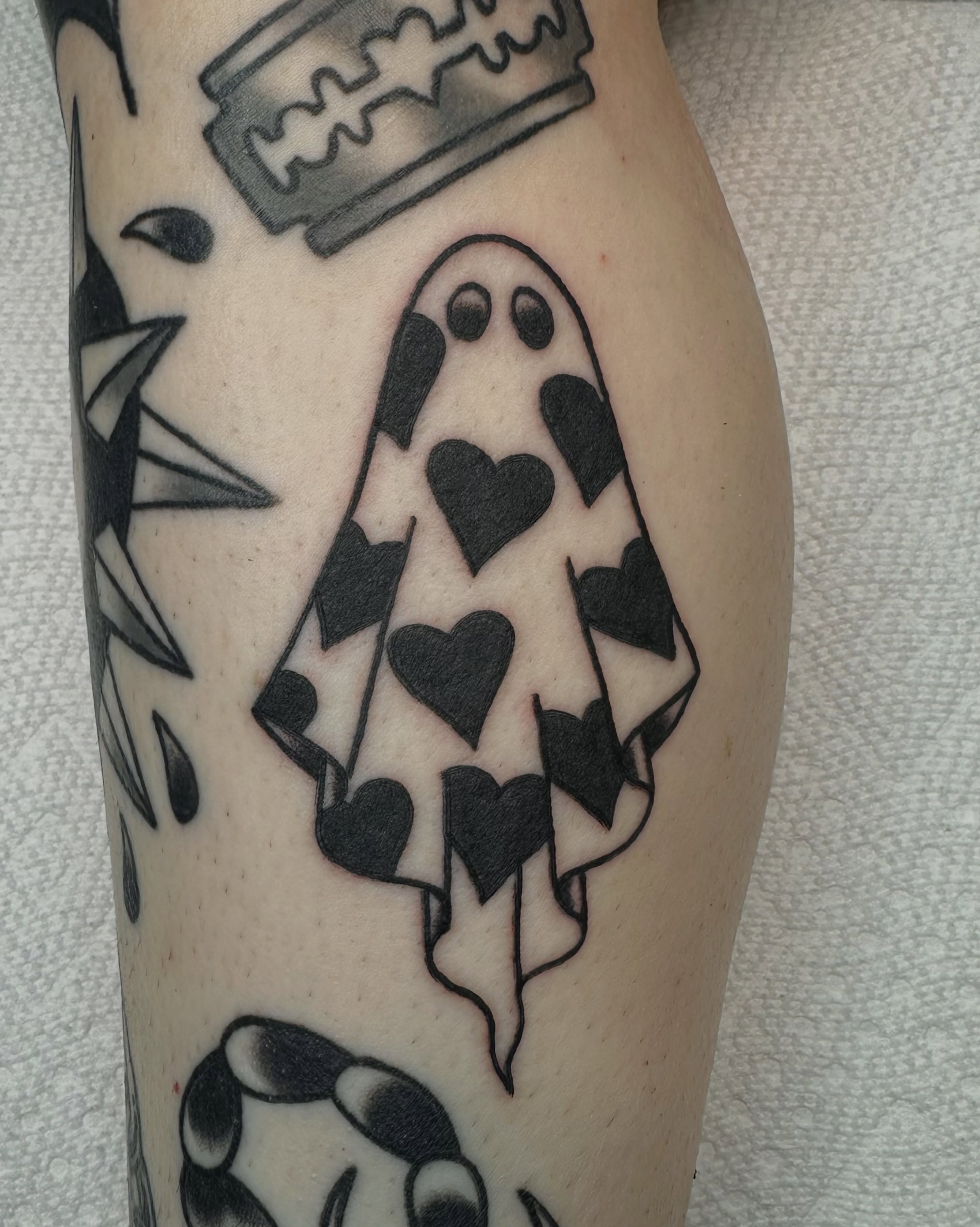 Ghost with hearts American traditional tattoo on the forearm by β₯ππππππβ₯ππππβ₯ Traditional Tattoos