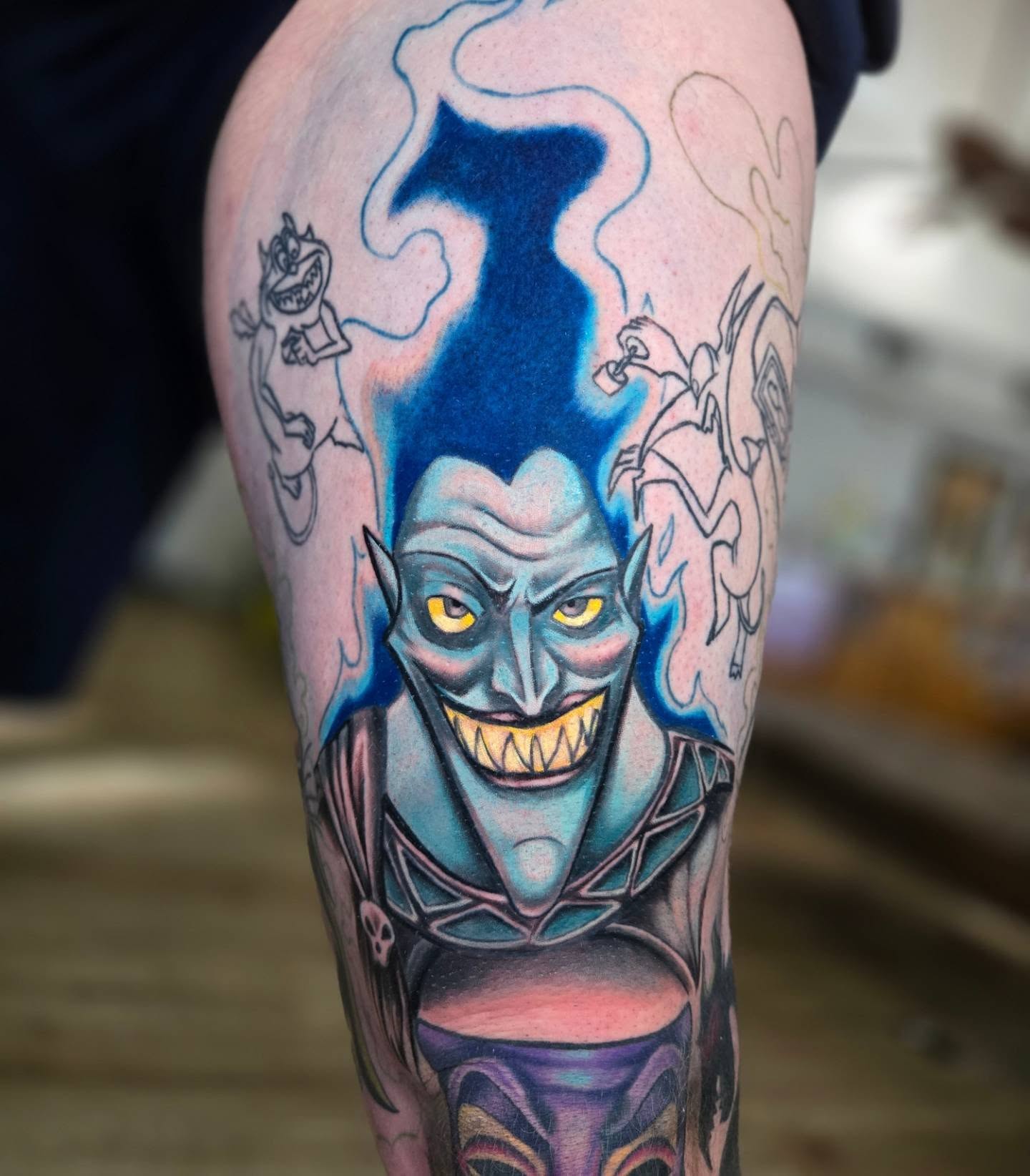 Joker character dark realism tattoo on the forearm by Destiny