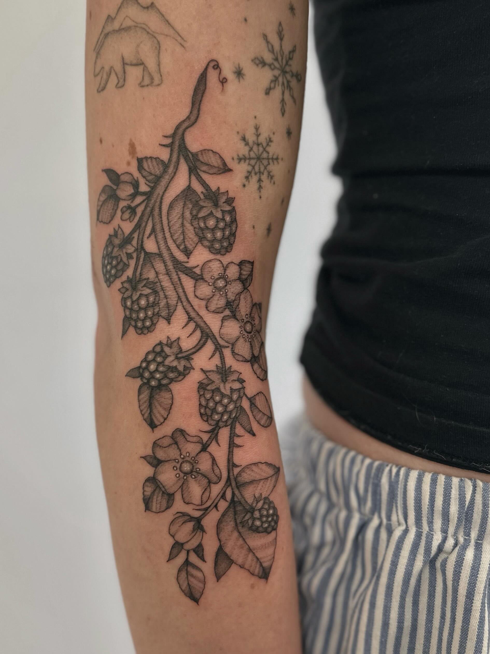 Tattoo by @shroomgrrrl — black_and_grey