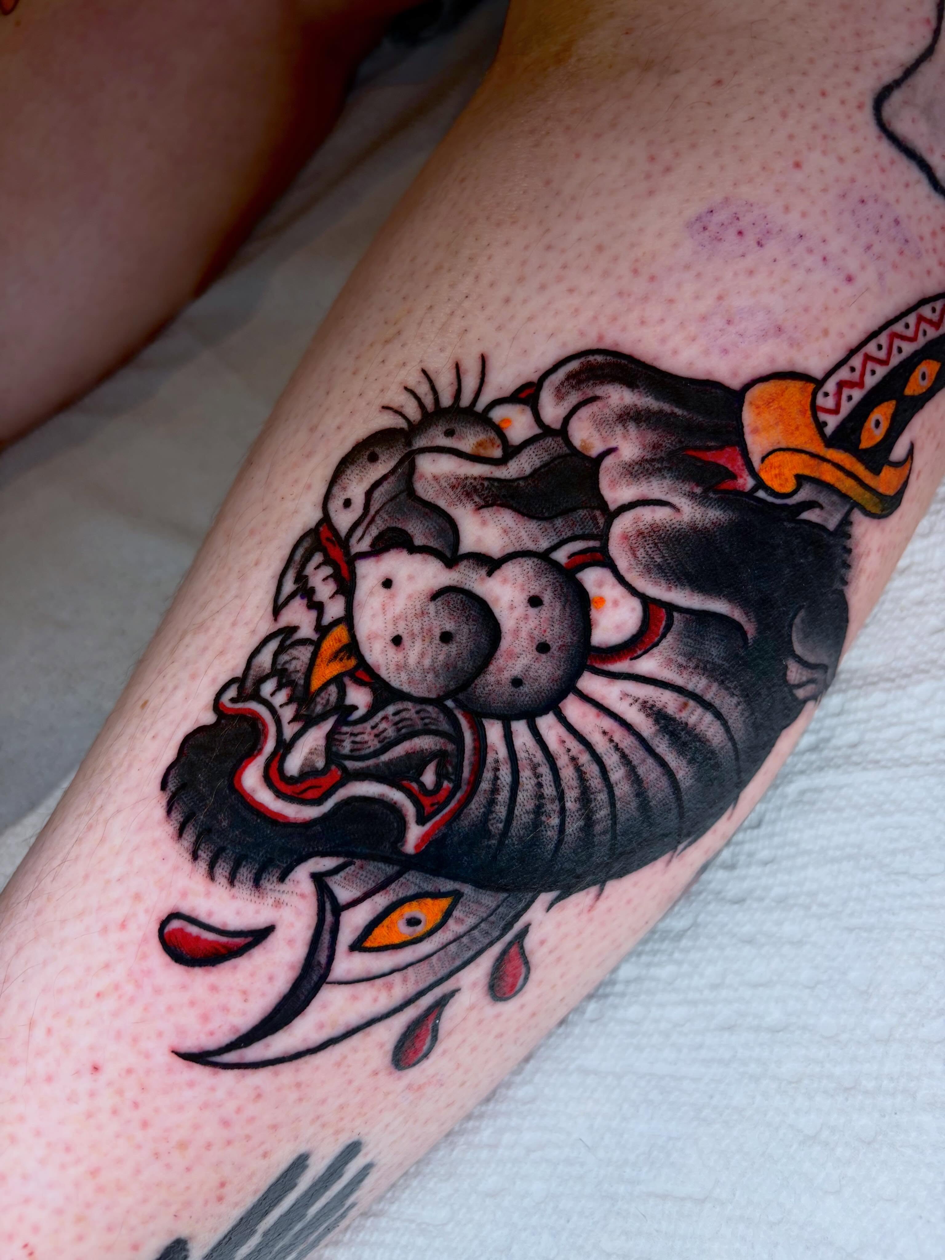 Mask with bird American traditional tattoo on the forearm by ✙ 𝐉𝐃 𝐒𝐩𝐫𝐨𝐮𝐥 ✙, Austin, Texas