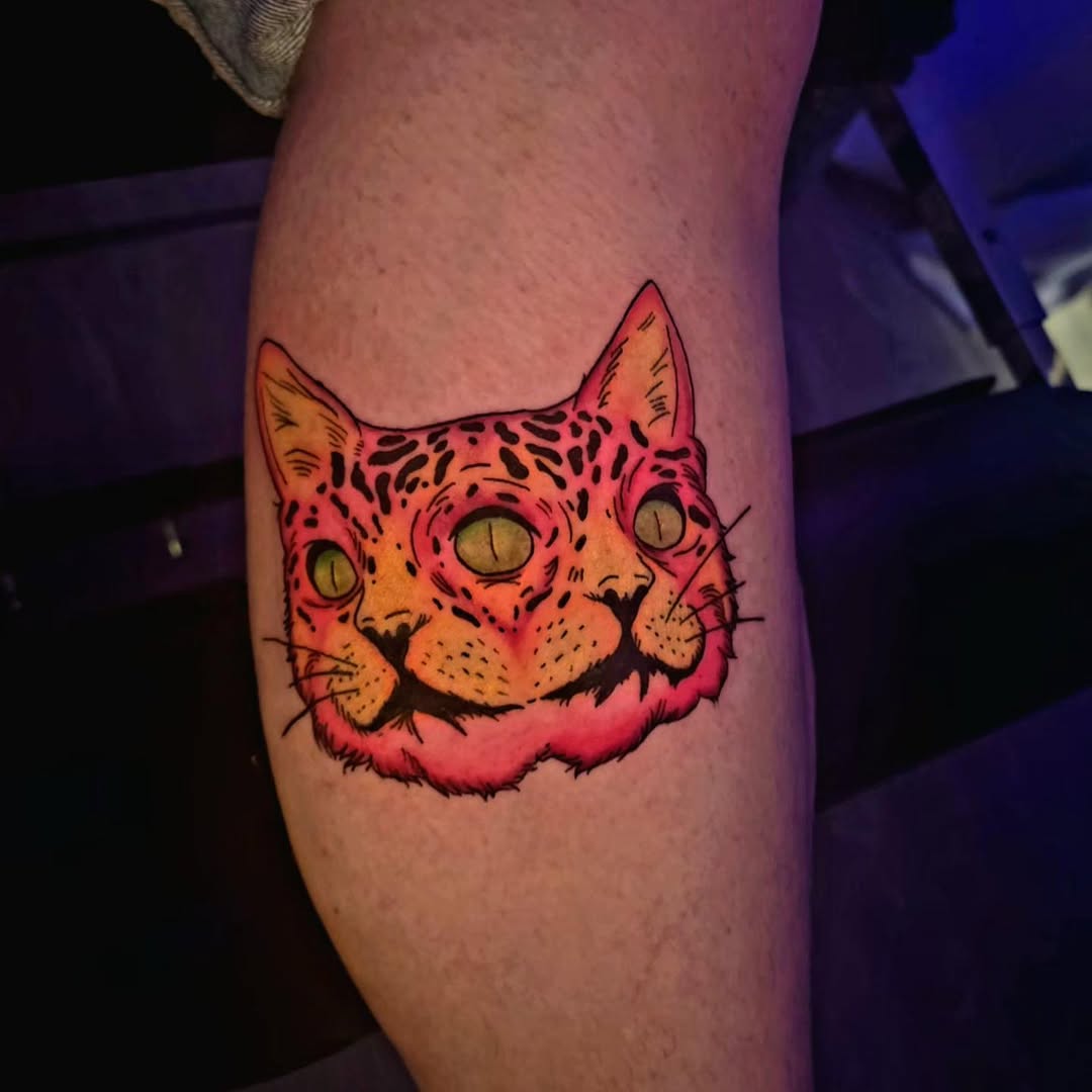 Two-headed cat realism tattoo on the forearm by Karley Michelle Moody