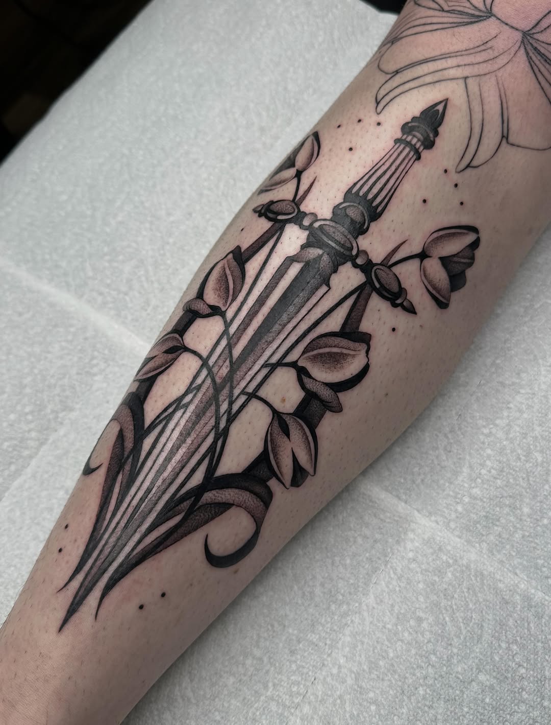 Tattoo by @fatalkatietattoo — black_and_grey, ornamental