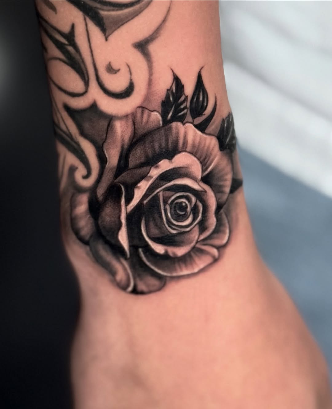 Rose dotwork tattoo on the forearm by Chris galvis, Charlotte, North Carolina