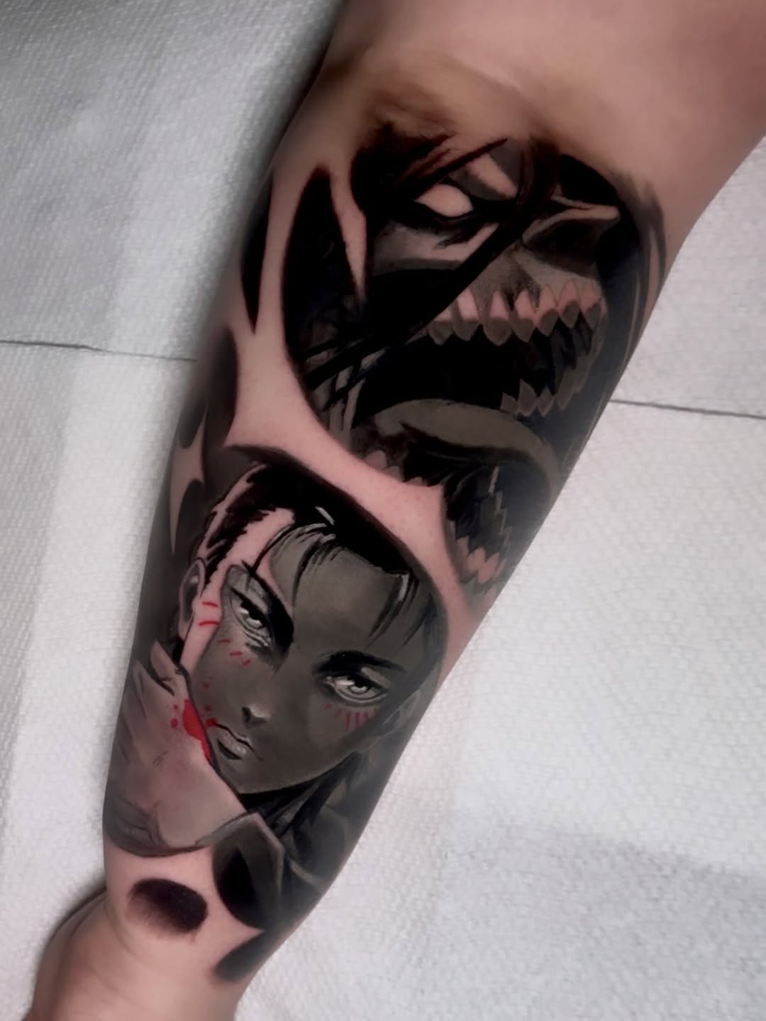 Tattoo by @ktd_tat2 — anime, black_and_grey
