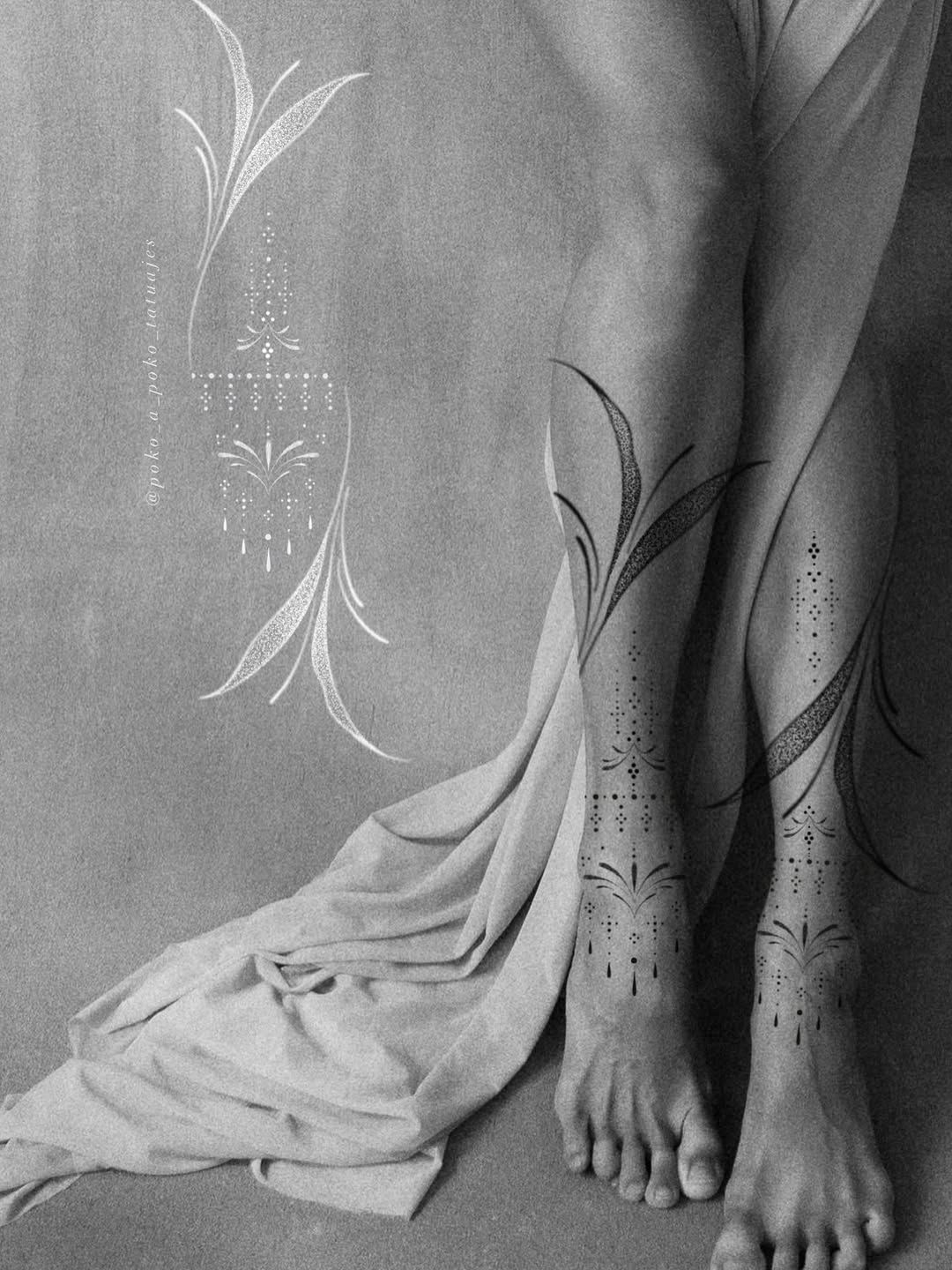 Ornamental floral patterns tattoo on the leg by @ethereal.ornamentalism