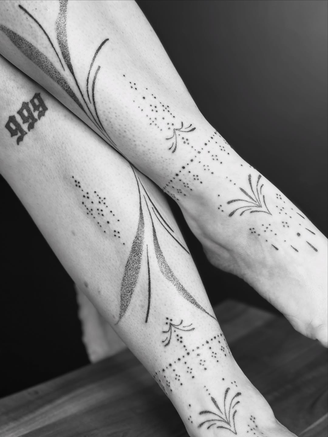 Abstract floral and dotwork patterns ornamental tattoo on the forearm by @ethereal.ornamentalism