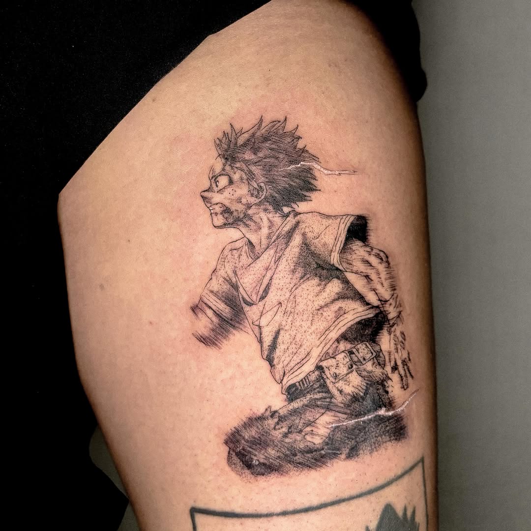 Tattoo by @jojotattooo — anime, black_and_grey