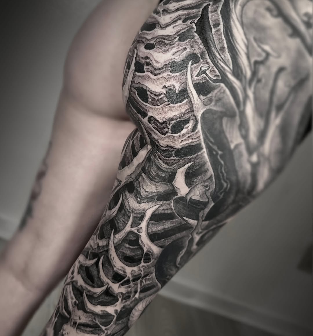 Tattoo by @bloodstonetattoos — black_and_grey, dark_realism