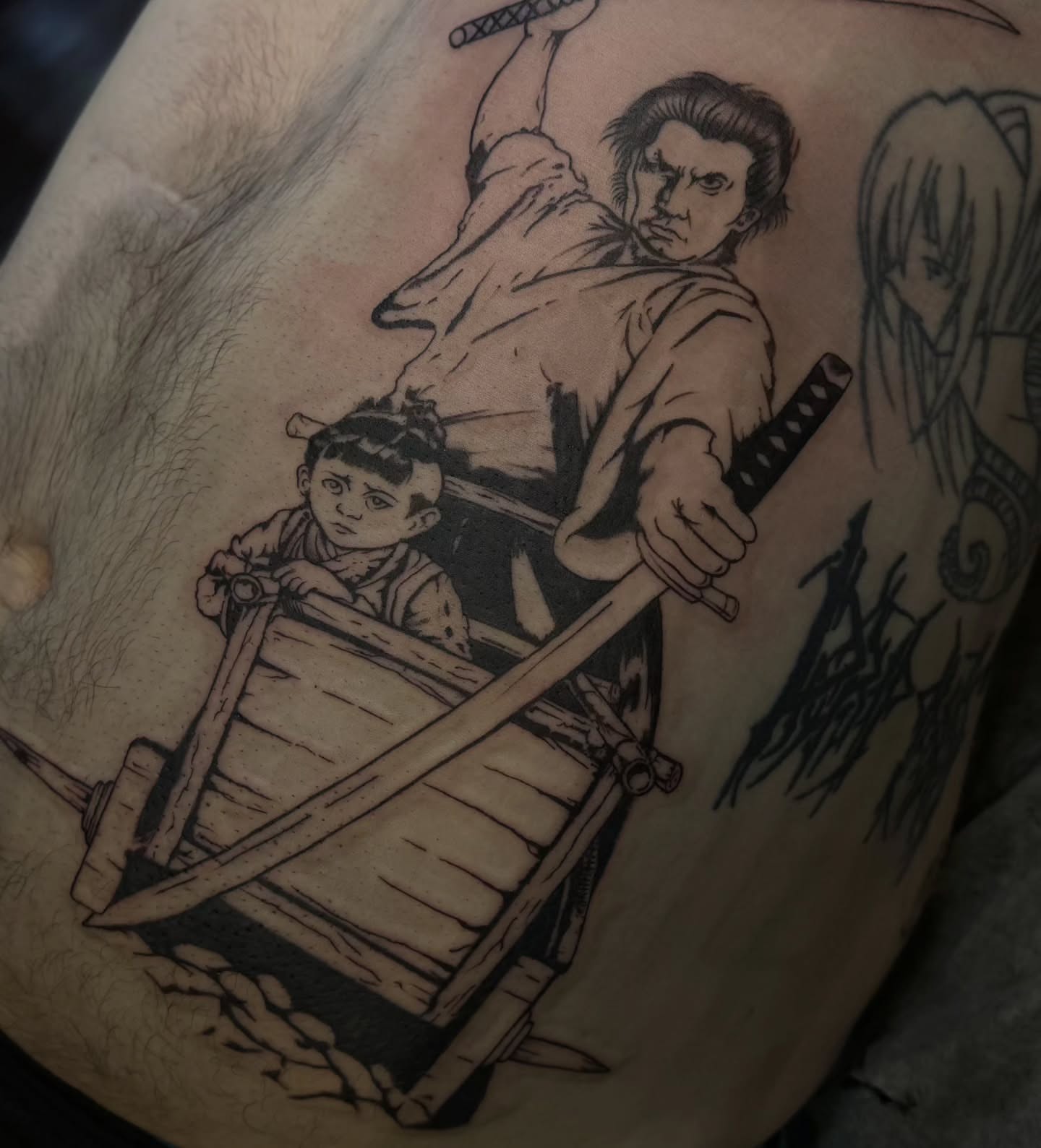 Samurai and child in boat realism tattoo on the thigh by ๐ช๐๐ก๐ก๐ฆ๐ข
