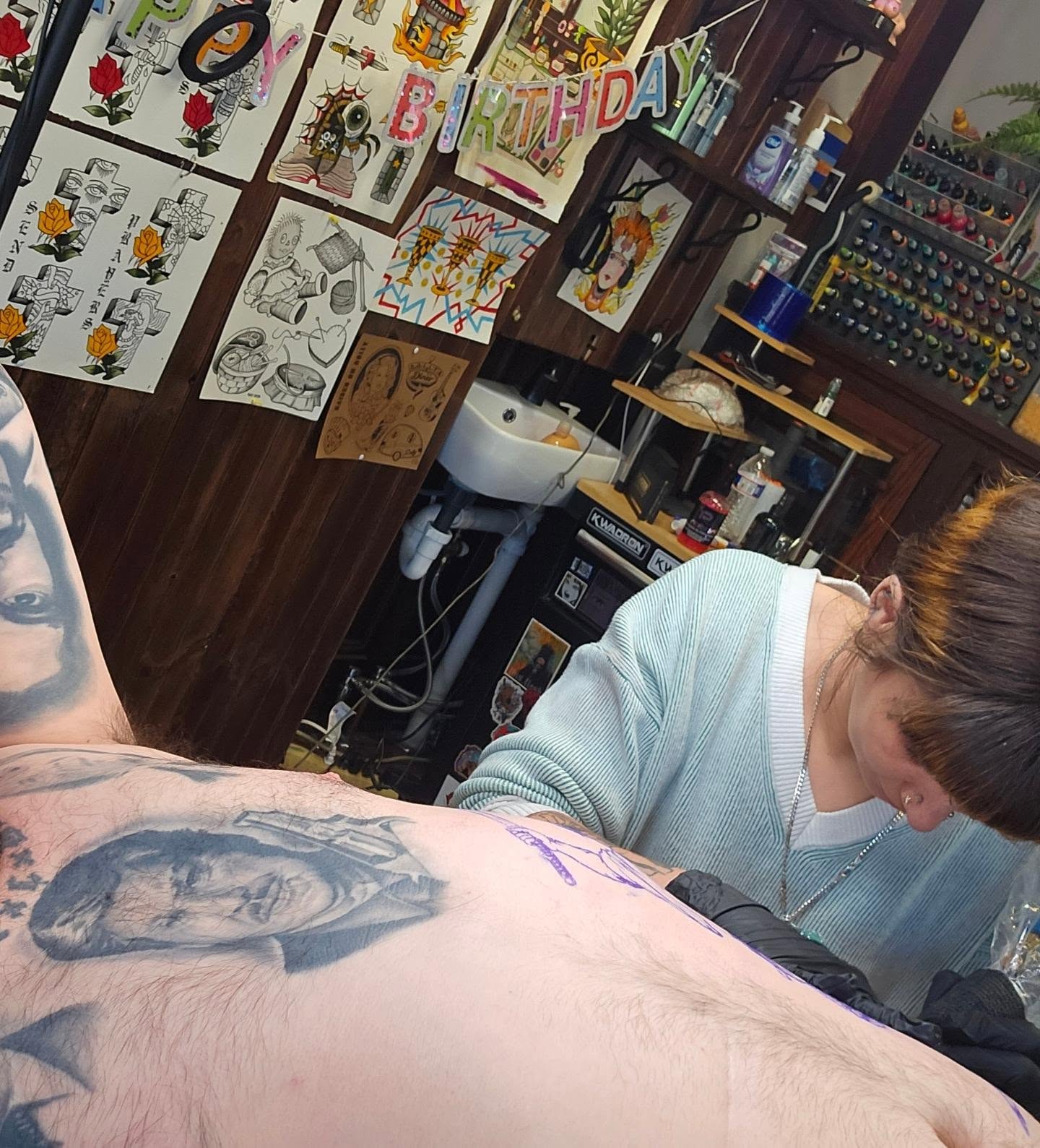 Portrait black and grey tattoo on the torso by ๐ช๐๐ก๐ก๐ฆ๐ข