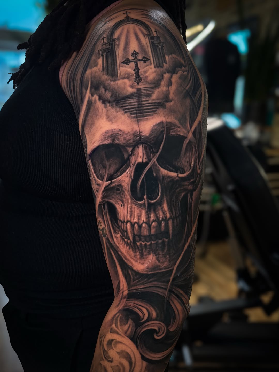 Tattoo by @aaronthomastattoos — realism, black_and_grey