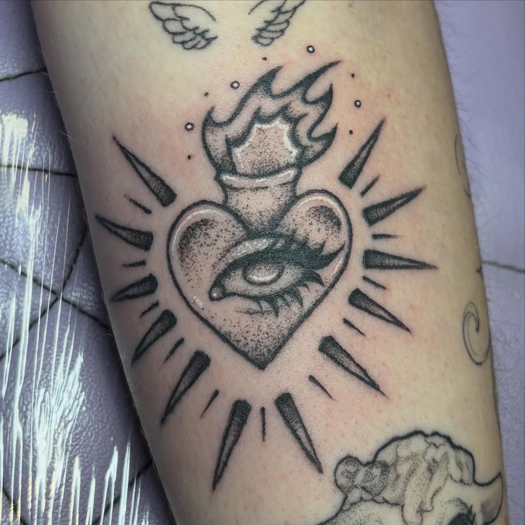 Tattoo by @linerthreat — black_and_grey, chicano