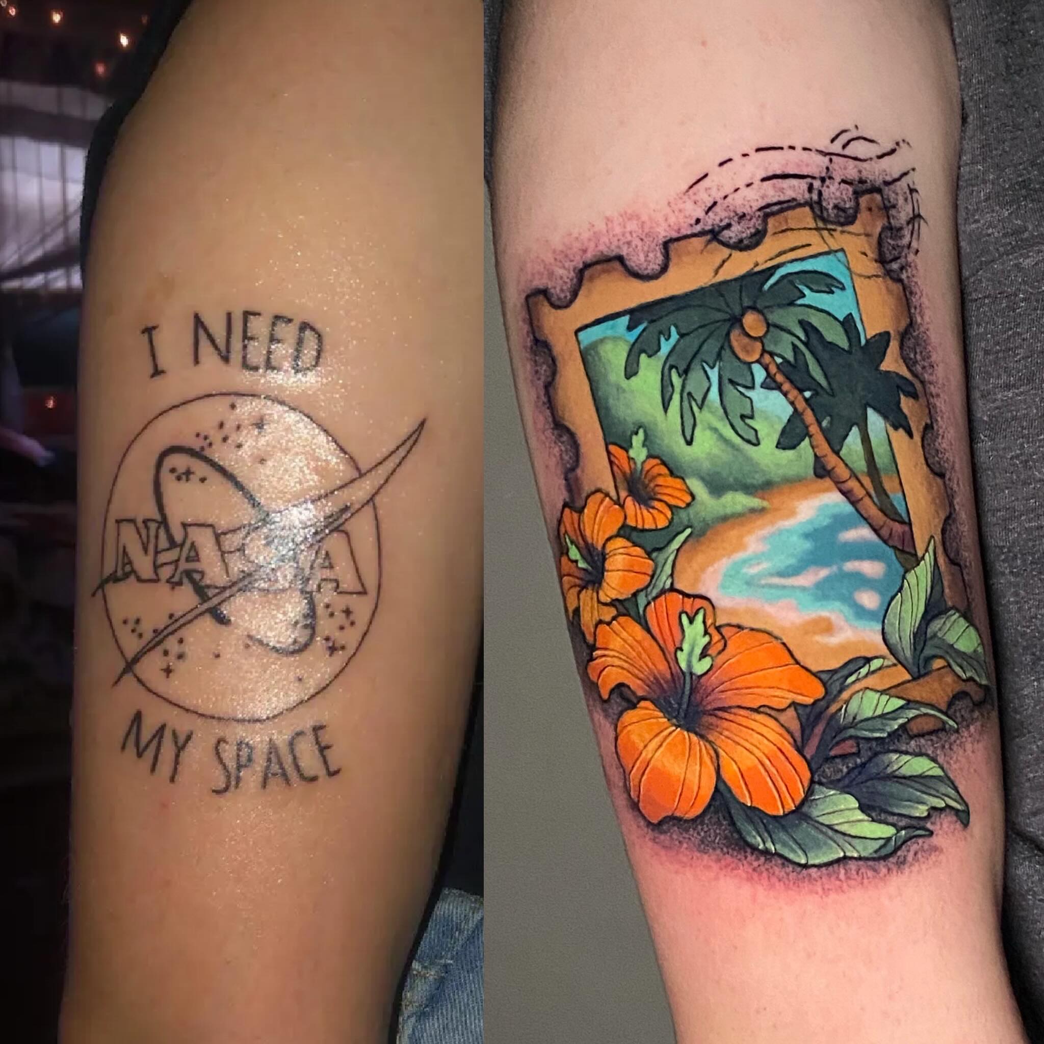 Space theme realism tattoo on the forearm by Lindsay Hall