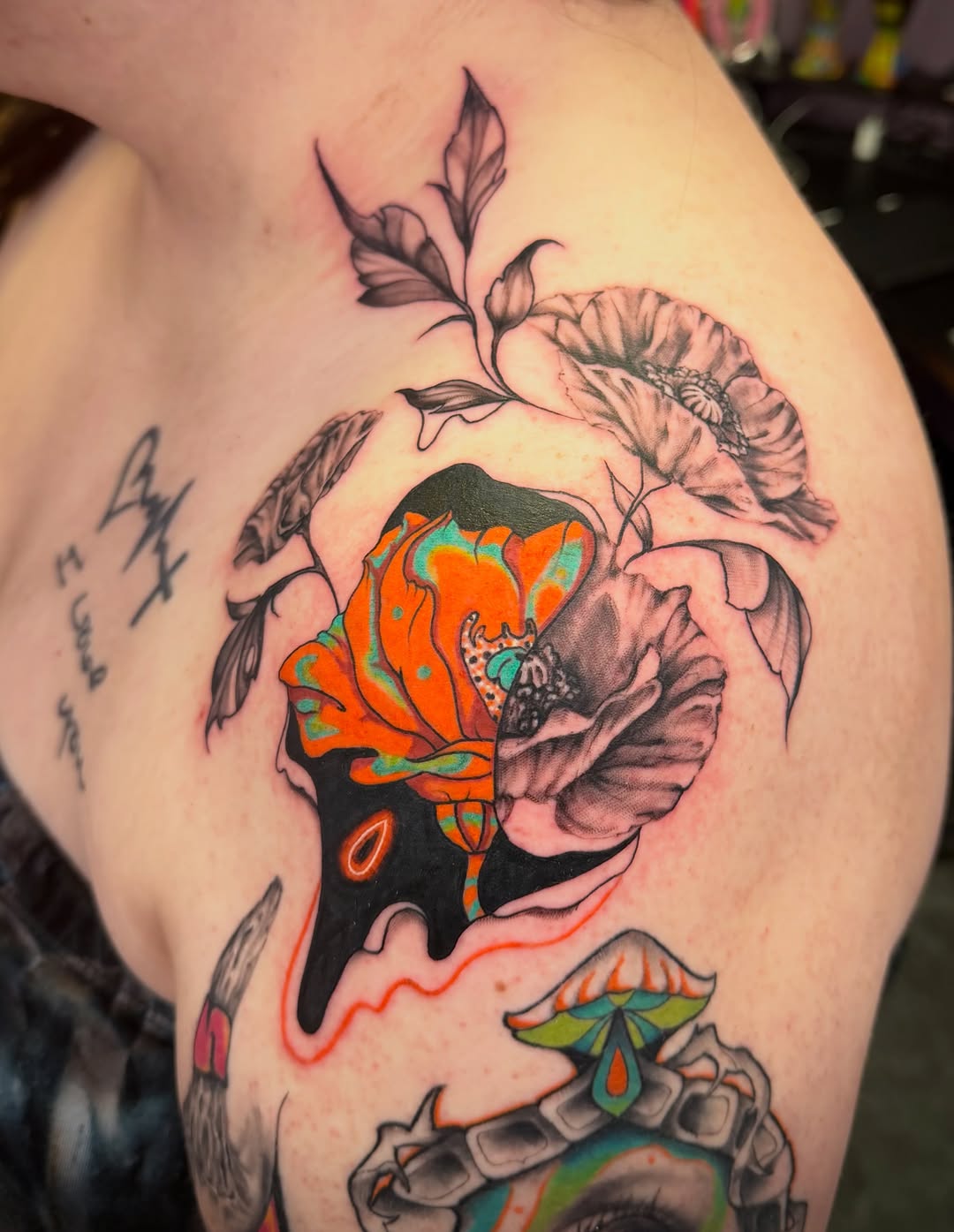 Tattoo by @melted_soul — trash_polka, black_and_grey