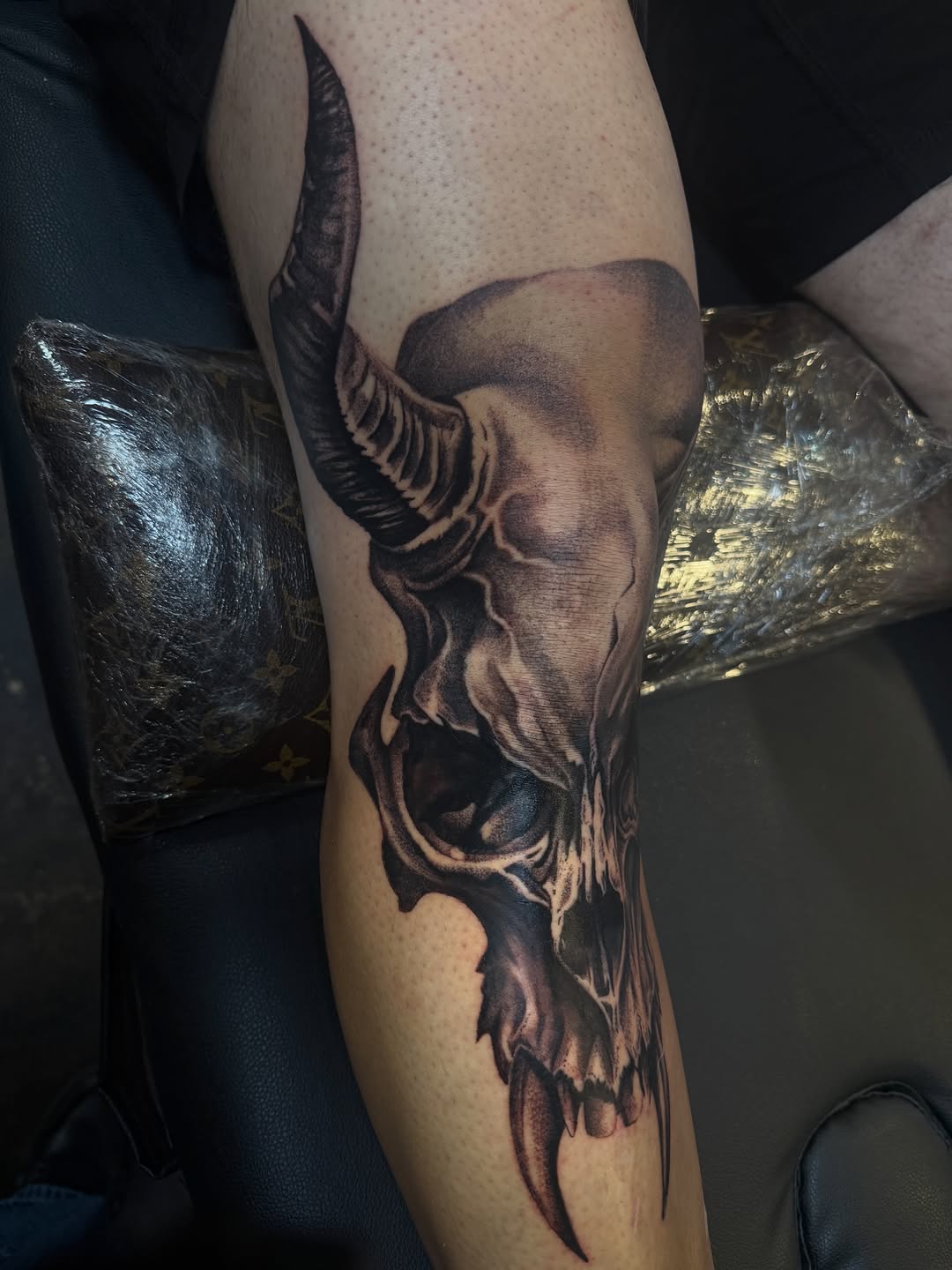 Demon skull realism tattoo on the forearm by inkzombi