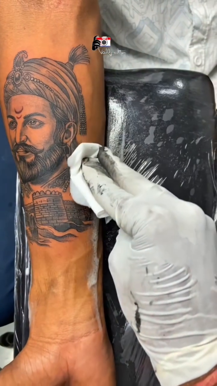 Portrait of a Sikh warrior realism tattoo on the upper arm by VR tattoo Studio