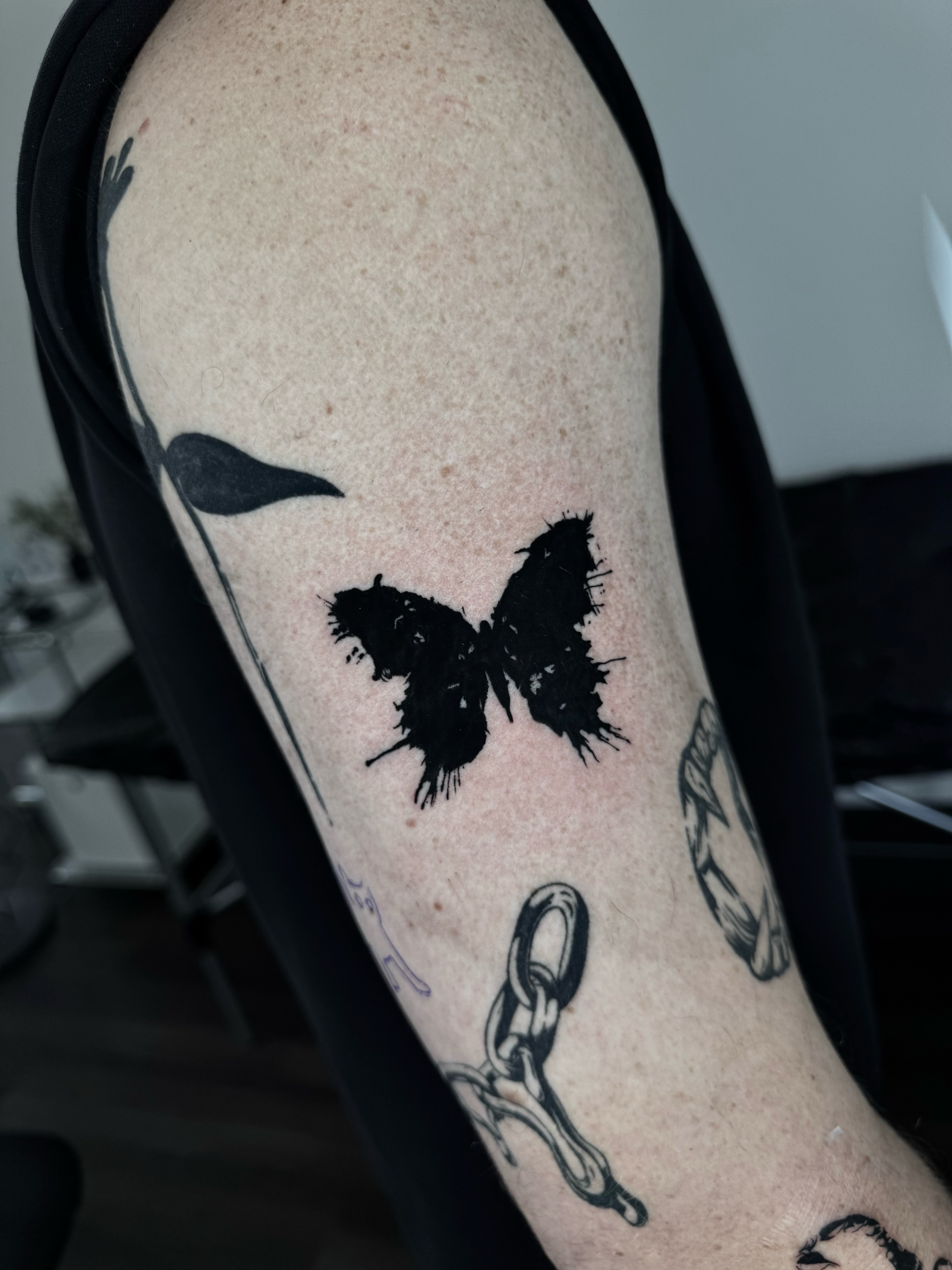 Butterfly dotwork tattoo on the forearm by Blackwork Vamos