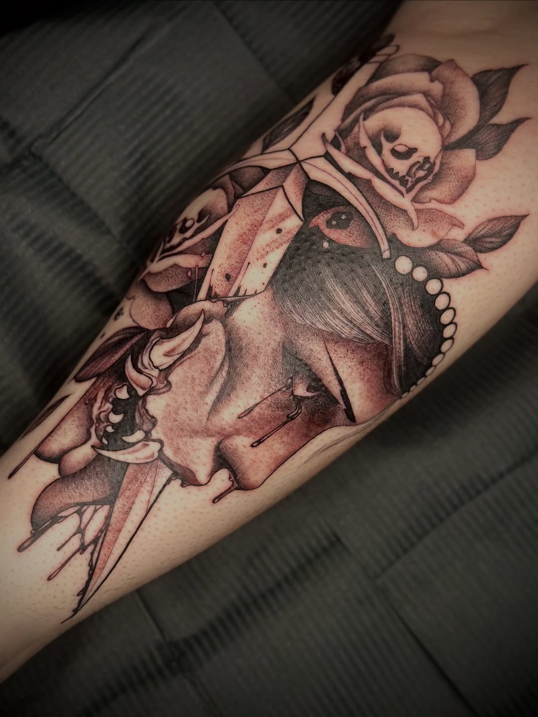 Tattoo by @felizestrella_tattoo — dark_realism, trash_polka
