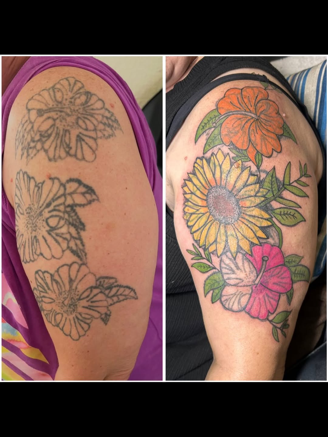 Flowers watercolor tattoo on the shoulder by Sarah Sharee💃🏽