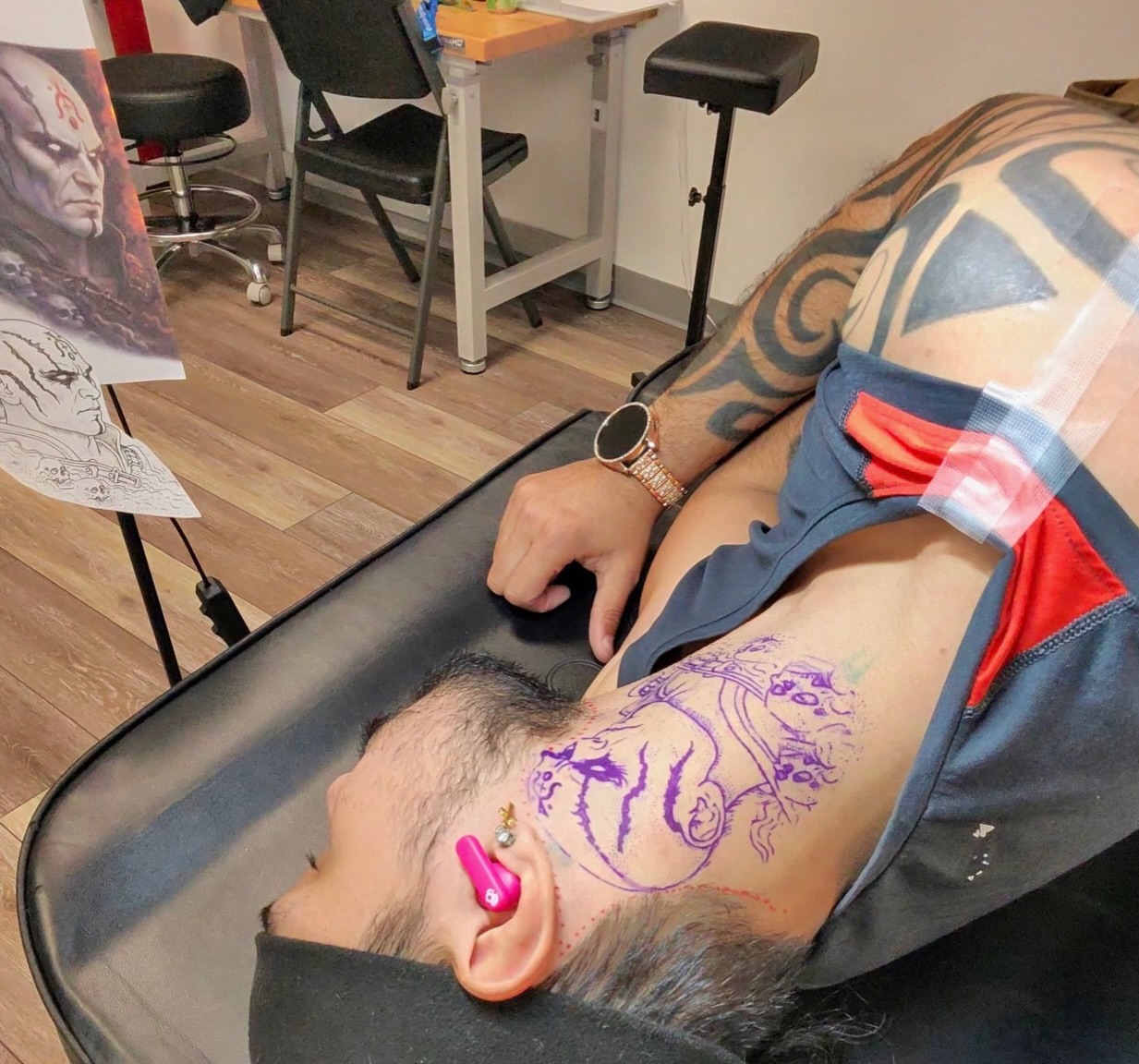 Portrait American traditional tattoo on the chest by Buddy K.