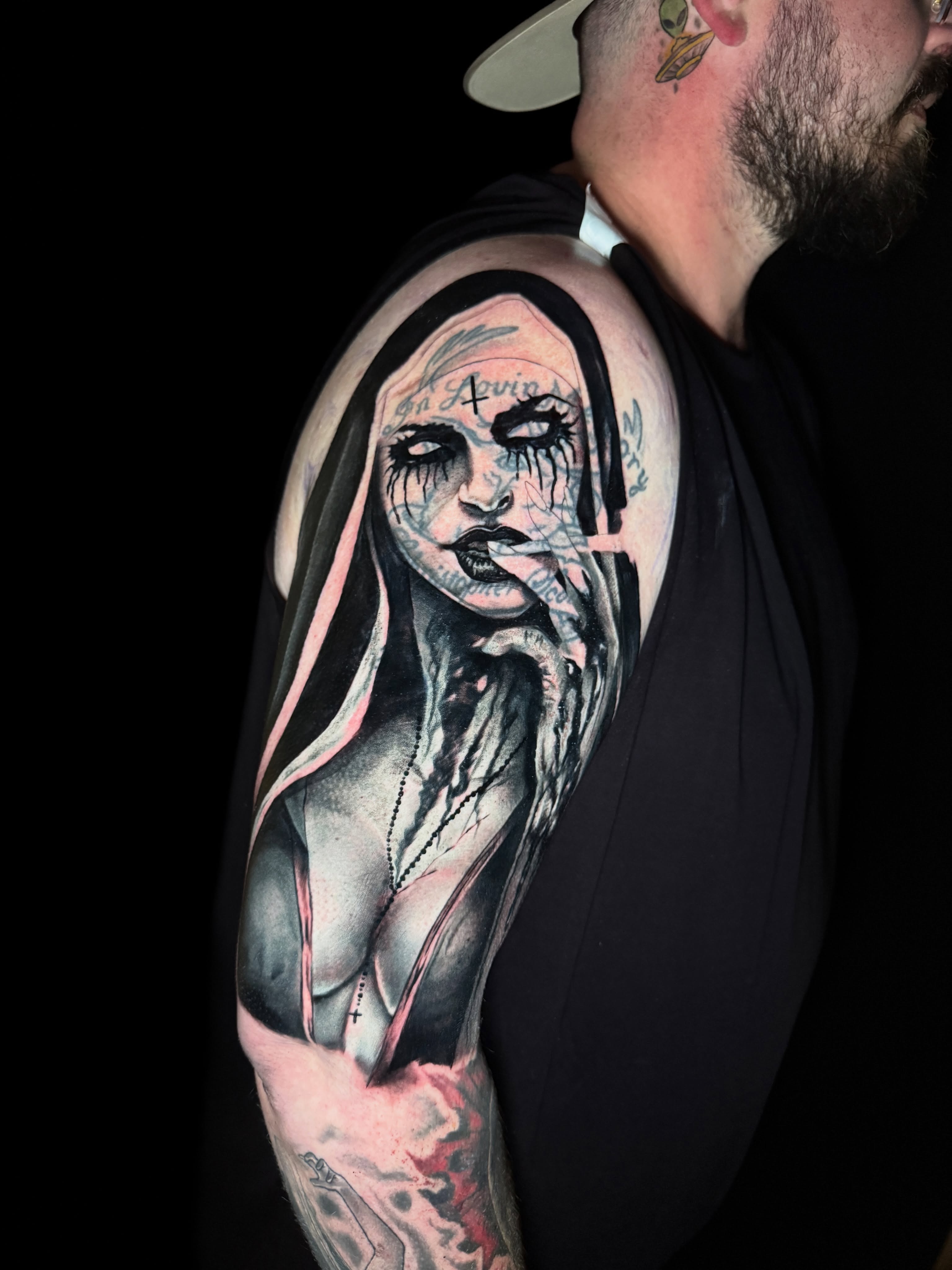 Woman realism tattoo on the shoulder by Shane Fowler, Massillon, Ohio