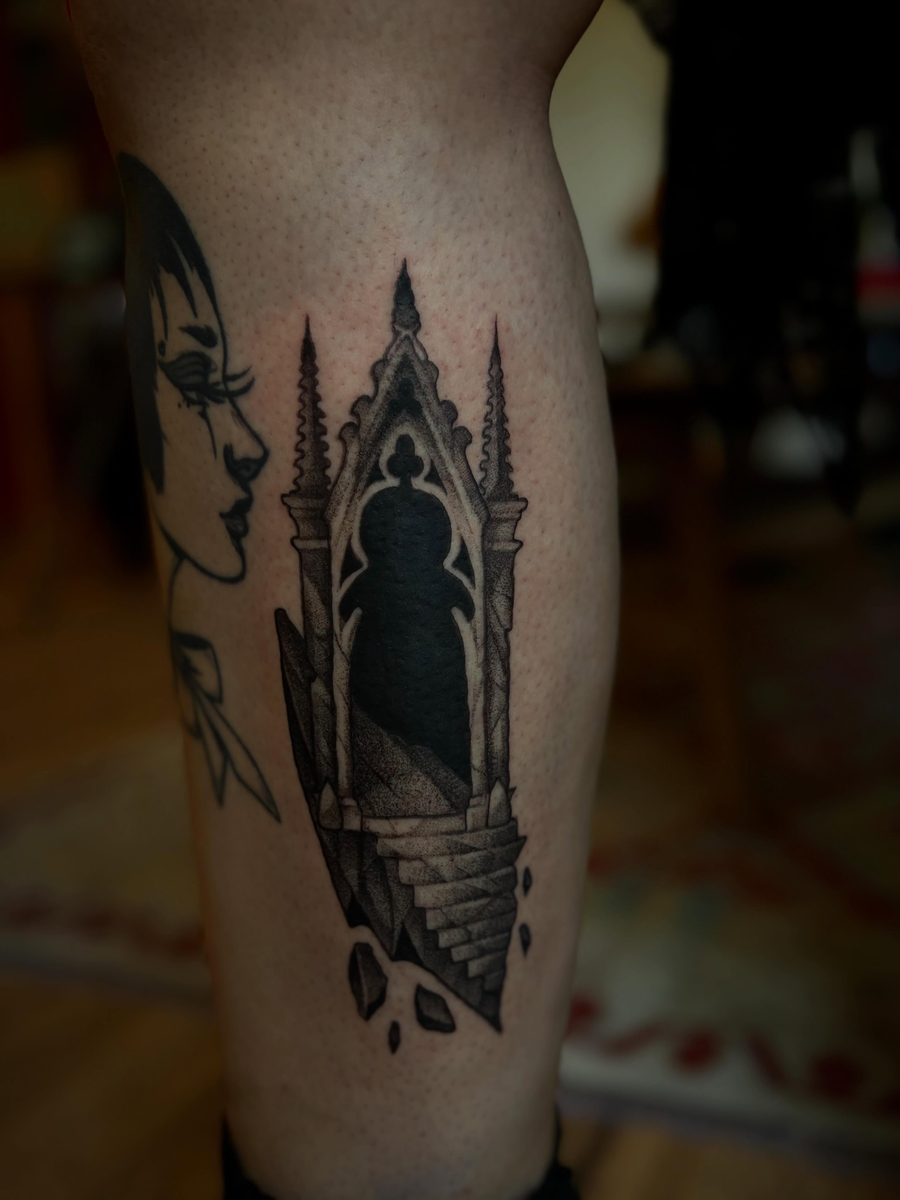 Tattoo by @seanbaldwintattoos — dotwork, black_and_grey