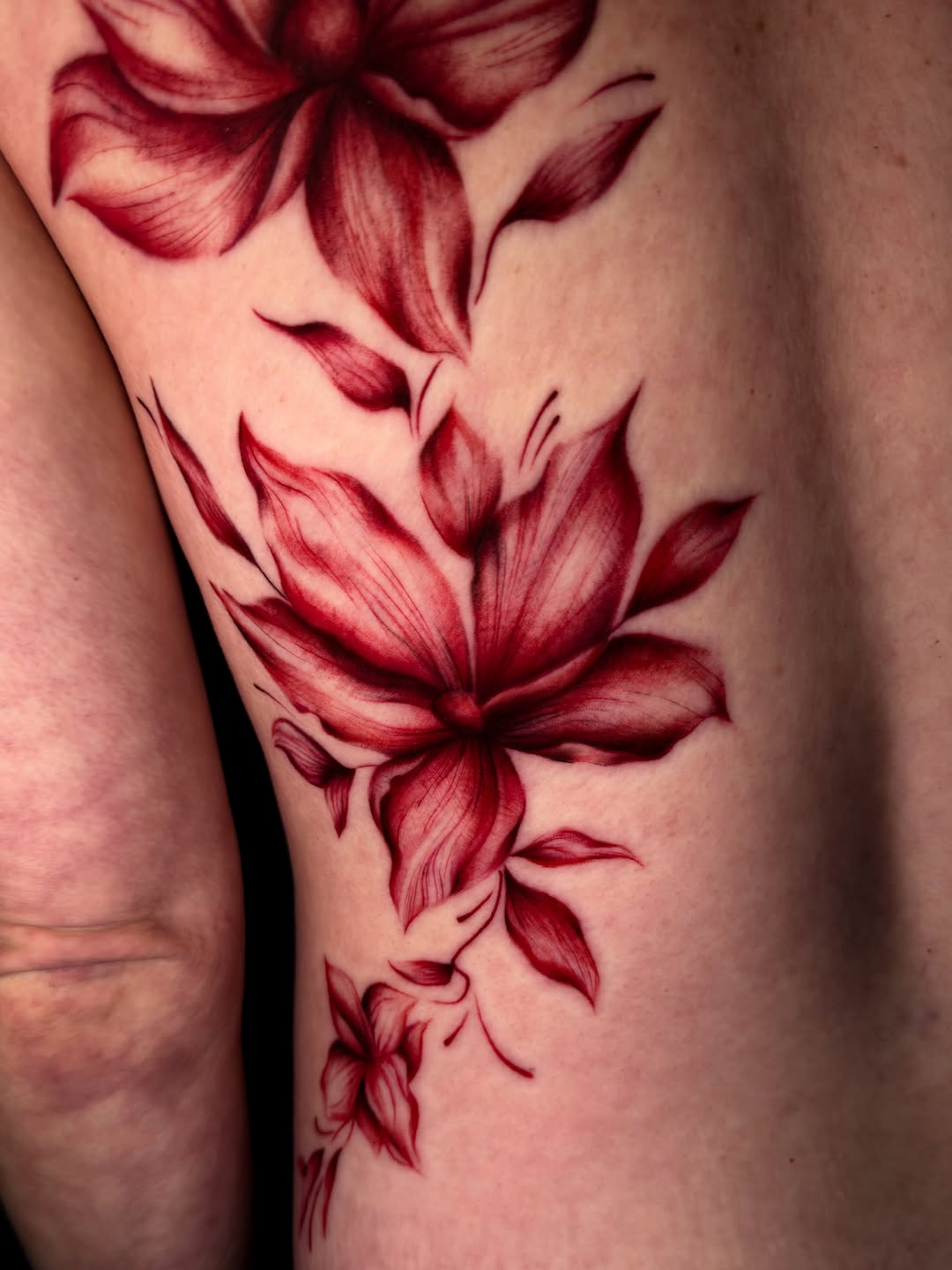 Red flowers neo-traditional tattoo on the forearm by 𝔐𝔦𝔠𝔥𝔢𝔩𝔩𝔢𝔫 🦇