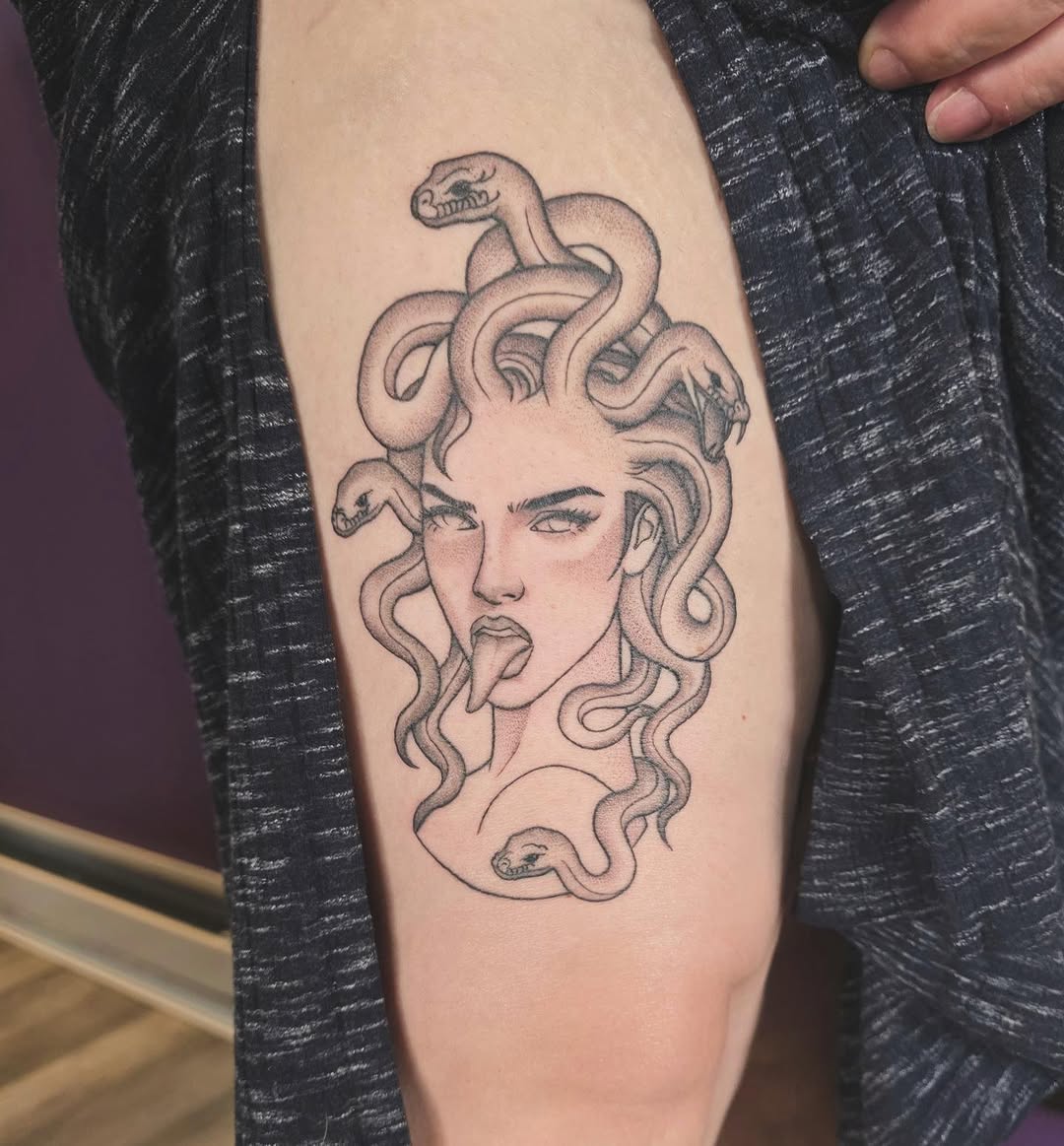 Tattoo by @cassiealtattoos — black_and_grey, dotwork