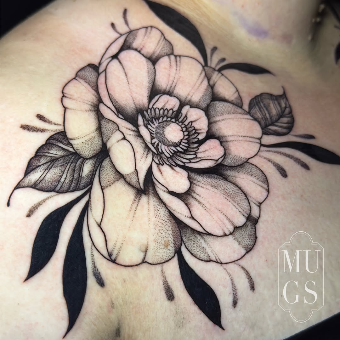 Tattoo by @tattoosbymugs — dotwork, black_and_grey