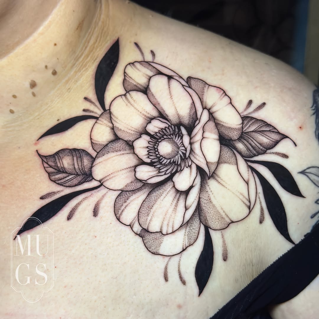 Tattoo by @tattoosbymugs — dotwork, black_and_grey