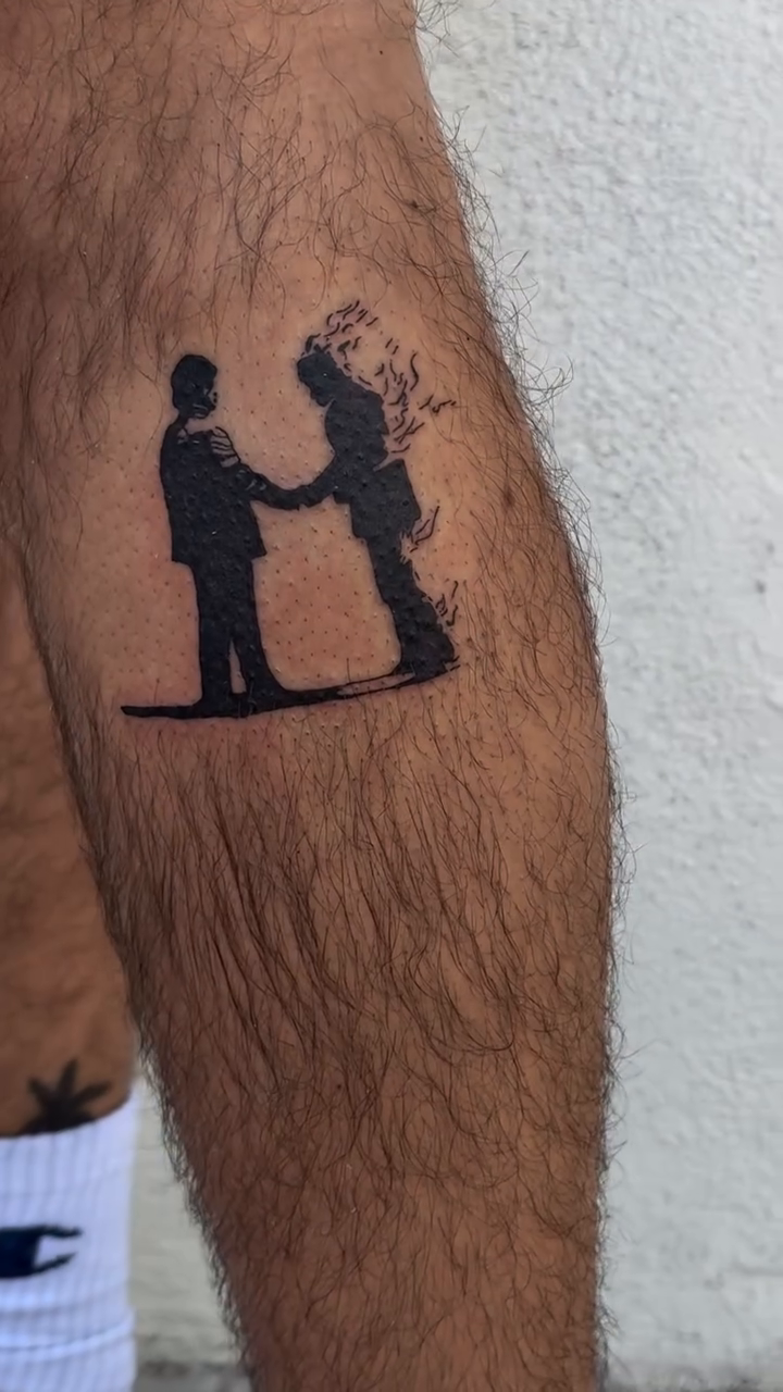 Couple silhouette and floral script ignorant tattoo on the hand by TATTOO & PIERCING ARTIST ₊˚⊹ ᰔ