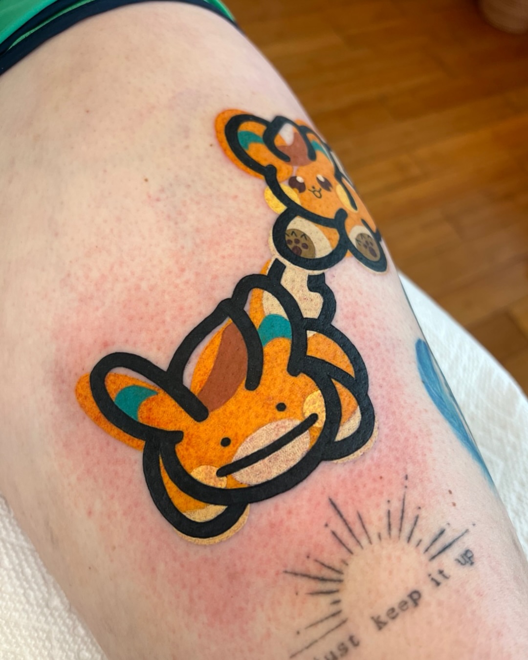 Monkeys dotwork tattoo on the thigh by Tattoo Artist