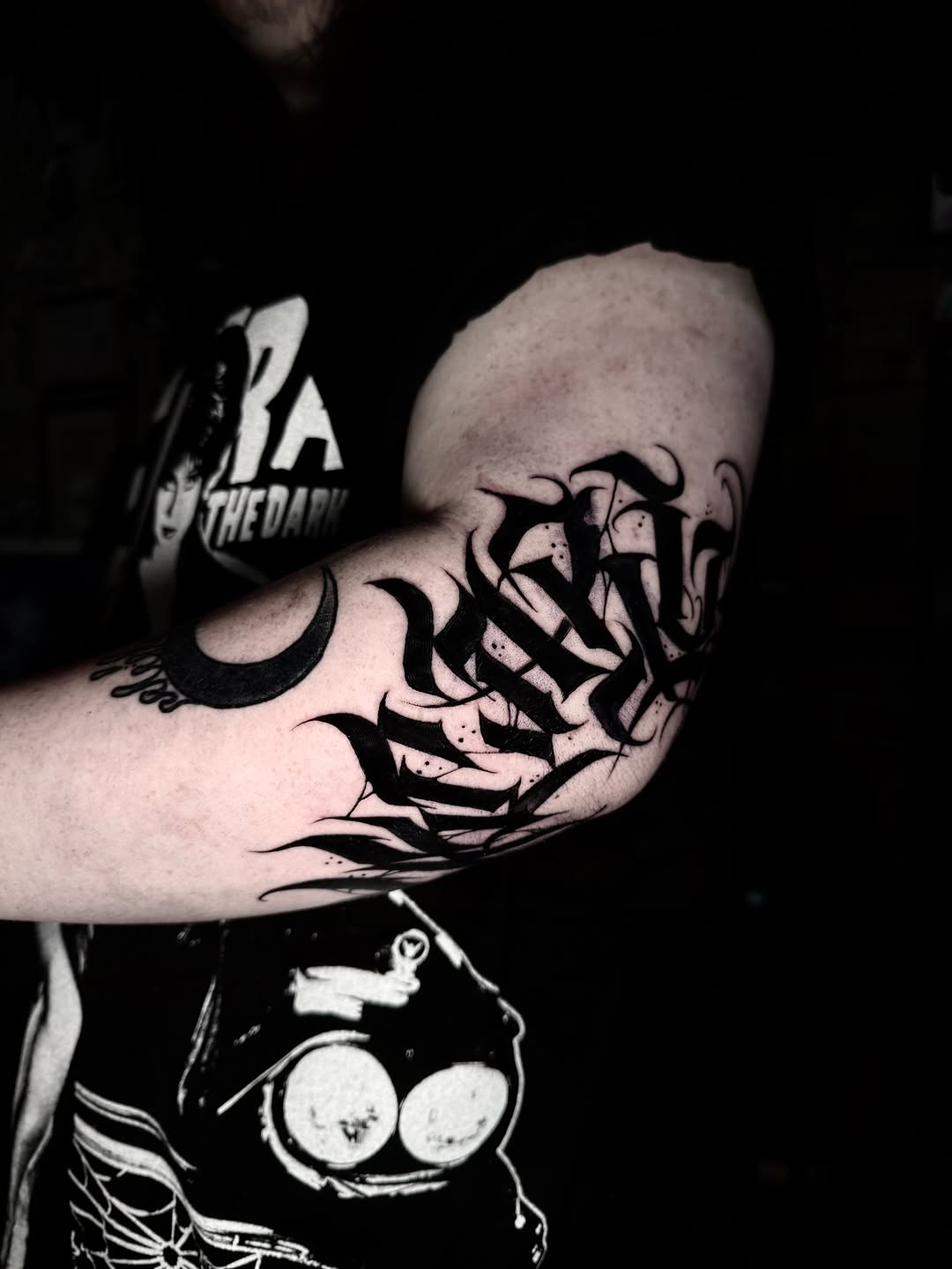 Tattoo by @wiseroner — lettering_script, blackwork