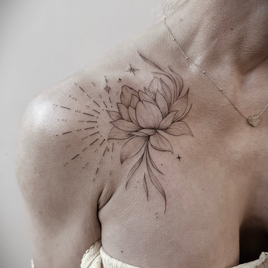 Sketch tattoo on the shoulder by Chanel Picquelle, Nashville, Tennessee