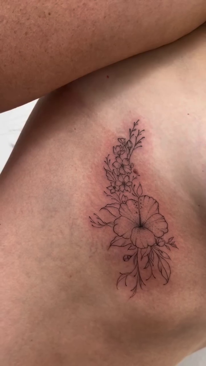 Floral tattoo on armpit fine line tattoo on the chest by Vanessa ♡ UTAH FINE LINE TATTOO + LIP BLUSH