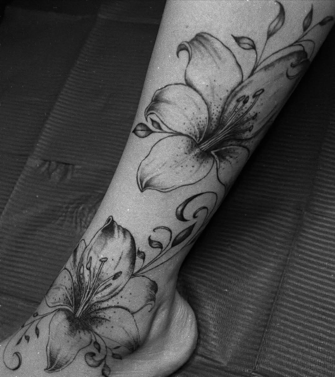 Lily flowers fine line tattoo on the forearm by πππ§ ππ’ππ π¨ πππππ¨π¨π¬