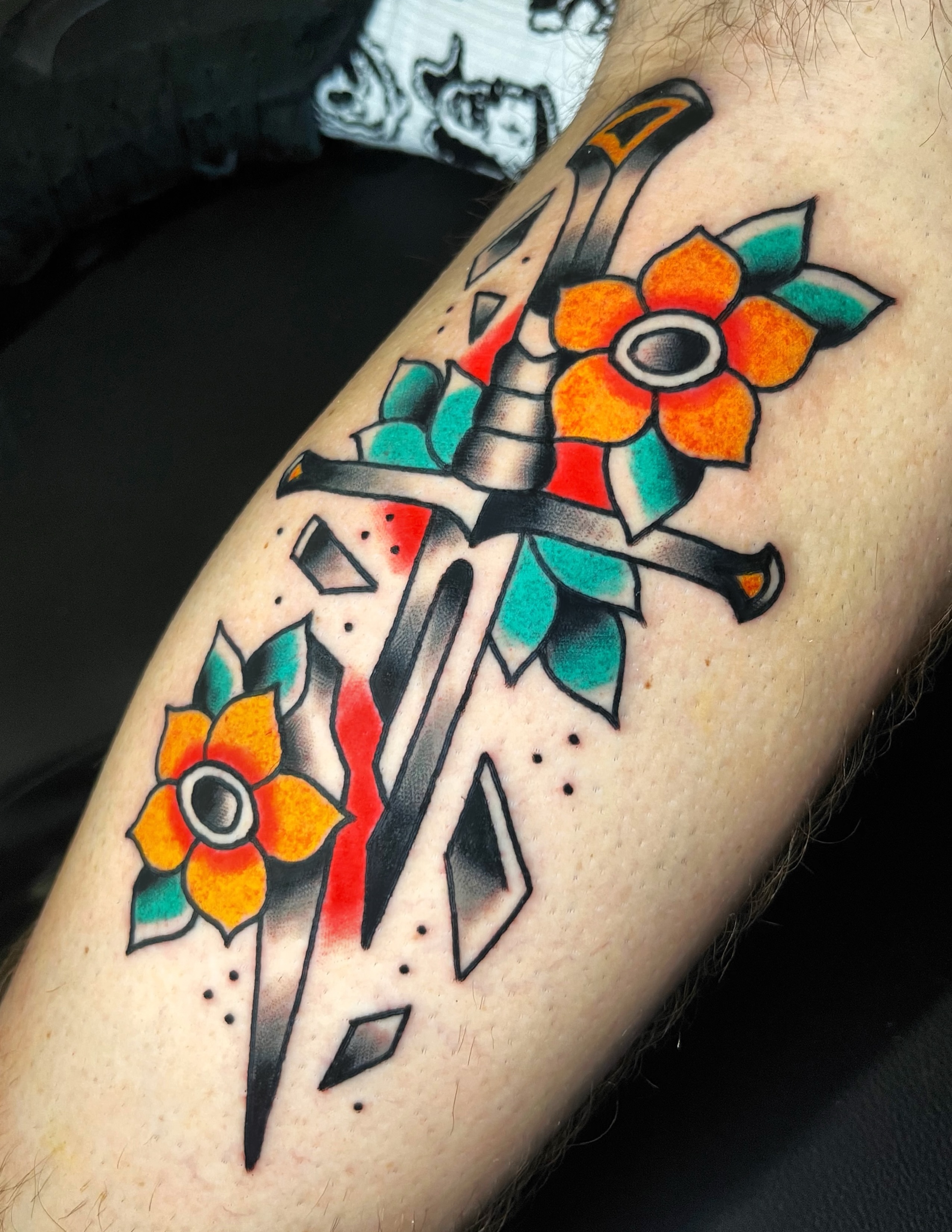 Tattoo by @anchoredaweightattoo — american_traditional, geometric