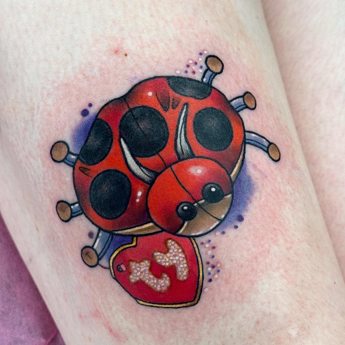 Ladybug dotwork tattoo on the forearm by Tattoos by Angel Lee